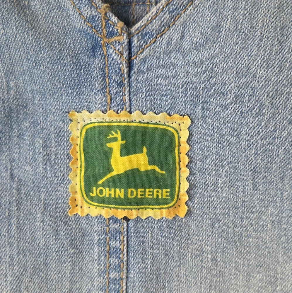 OshKosh B'gosh NWOT Blue Denim Overalls John Deer Green Tractor Patches 12 Month - Picture 4 of 10